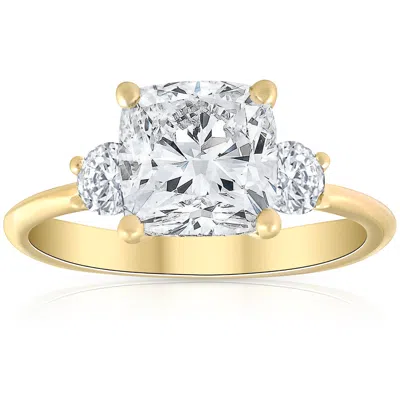 Pompeii3 3 1/2ct Cushion & Round Cut Moissanite Engagement Ring 14k Yellow Gold In Multi