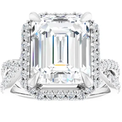 Pompeii3 5 3/4ct Emerald Cut Moissanite & Diamond Engagement Ring White Yellow Rose Gold In Multi
