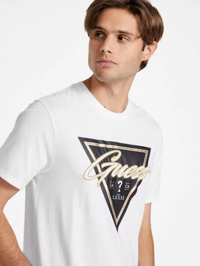 Guess Factory Eco Teague Triangle Logo Tee In White