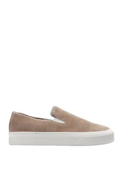 Common Projects Suede With Shearling Slip On Sneakers In Brown