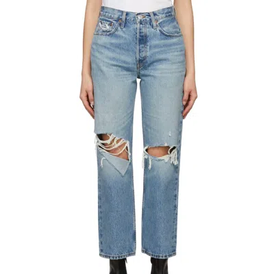 Re/done 90's Crop Low Slung Jeans In Medium Raf In Blue