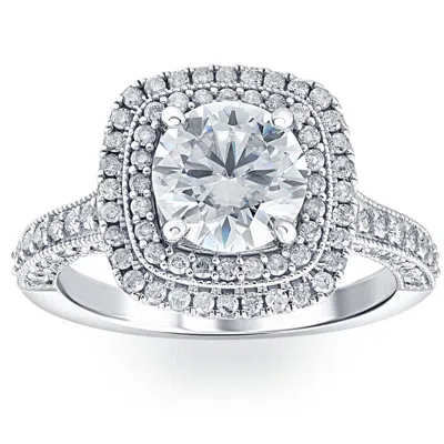 Pompeii3 3ct Diamond & Moissanite Cushion Halo Engagement Ring In White Or Yellow Gold In Multi
