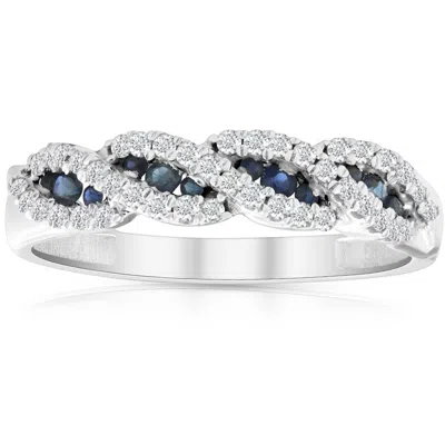 Pompeii3 1/3 Ct Blue Sapphire & Diamond Ladies Swirl Wedding Ring 10k White Gold In Multi