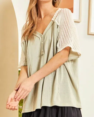 Andree By Unit Jersey Knit Top In Sage/cream In Multi