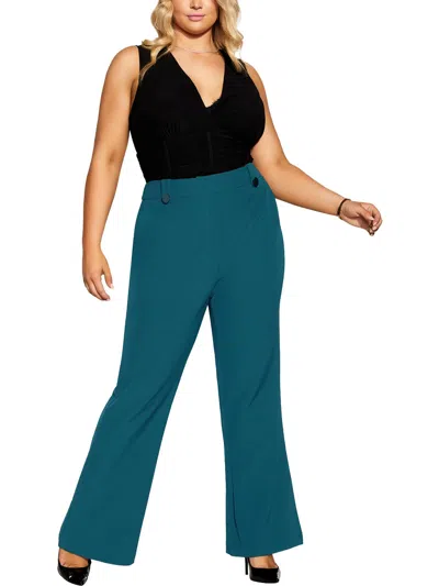 City Chic Womens Solid Polyester Wide Leg Pants In Blue