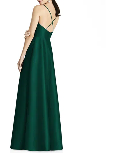 Alfred Sung Womens Satin Criss-cross Back Evening Dress In Green