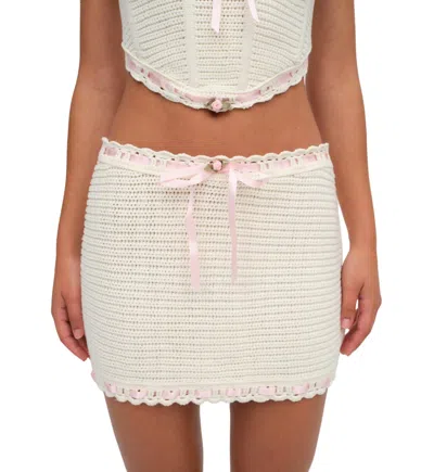 For Love & Lemons Kelsey Crochet Mini Skirt In Cream In White