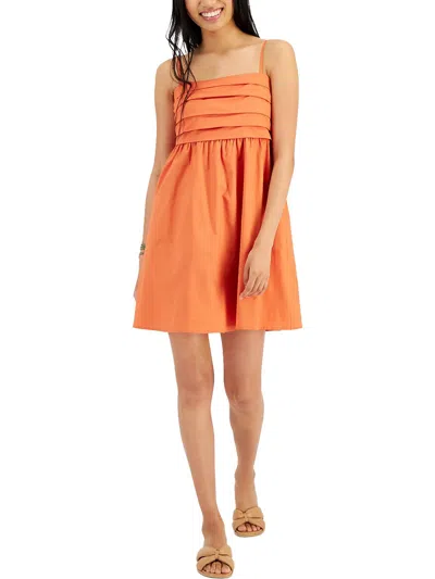 Kit & Sky Juniors Womens Ruched Cotton Fit & Flare Dress In Orange