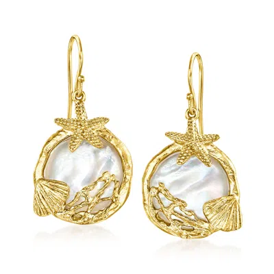 Ross-simons Mother-of-pearl Sea Life Drop Earrings In 18kt Gold Over Sterling In White