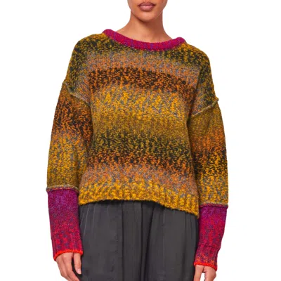 Raquel Allegra Iris Pullover Sweater In Olive Burgundy Combo In Multi