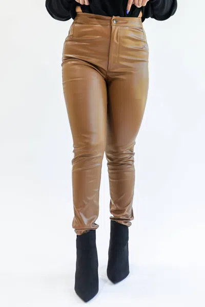 Entro Leah Faux Leather Pants In Camel In Brown