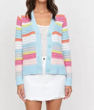 Isla Lauren Textured Stripe Vee Cardigan In Seafoam Multi