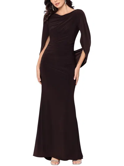 Betsy & Adam Womens Ruched Polyester Evening Dress In Brown