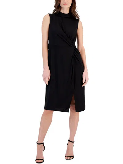 Anne Klein Womens Twist Knee-length Midi Dress In Black