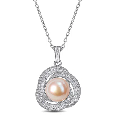 Mimi & Max 10.5-11mm Pink Cultured Freshwater Pearl And 3/4ct Tgw Cubic Zirconia Necklace In Orange