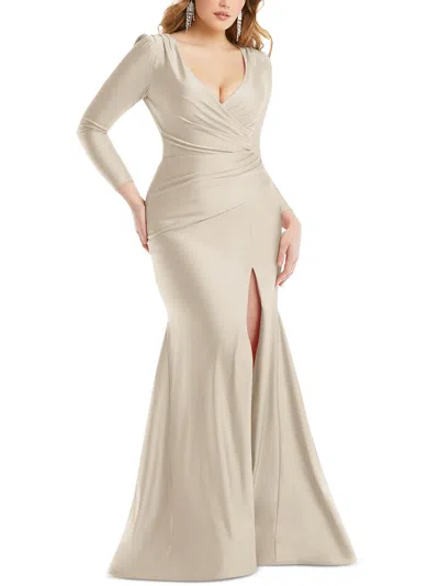Cynthia & Sahar Womens Ruched Long Sleeves Evening Dress In White
