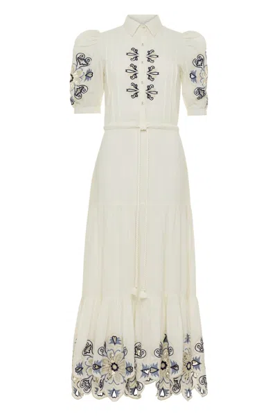 Carolina K Geo Tiered Maxi Dress In Gardenia In White