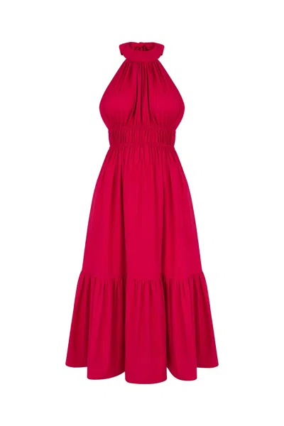 Monica Nera Harper Midi Halter Dress In Cherry Red