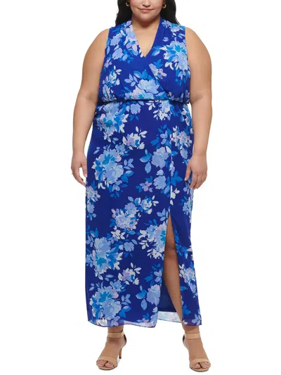 Jessica Howard Plus Womens Chiffon Maxi Dress In Blue