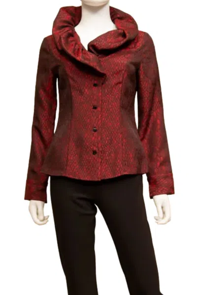 Samuel Dong Woven Jacquard Blouse In Merlot In Red