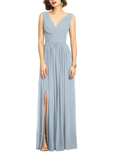 Dessy Collection By Vivian Diamond Womens V-neck Maxi Evening Dress In Grey