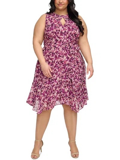 Jessica Howard Plus Womens Midi Printed Fit & Flare Dress In Pink