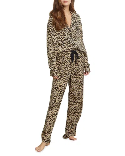 Rails Clara Animal Print Long Pajama Set In Sand Jaguar In Multi