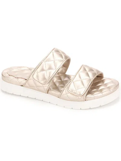 Kenneth Cole New York Reeves Quilted 2 Band Womens Velcro Slip On Slide Sandals In Gold