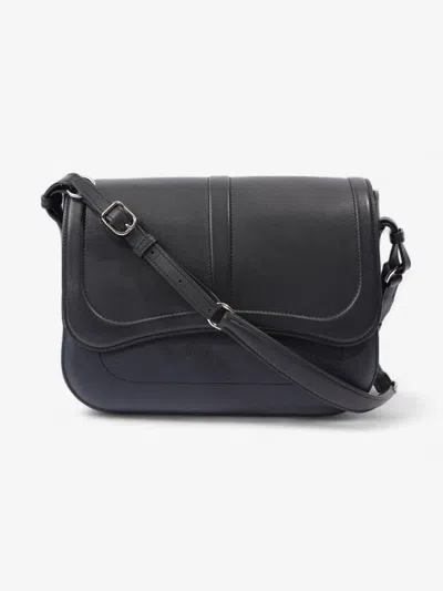 Pre-owned Hermes Harnais Bag Navy Calfskin Leather Shoulder Bag In Black