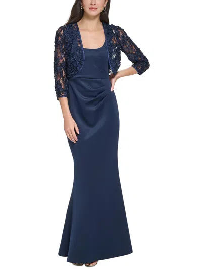 Jessica Howard Petites Womens 2pc Jacket Evening Dress In Blue