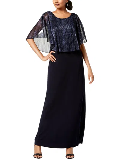 Connected Apparel Womens Metallic Capelet Evening Dress In Blue