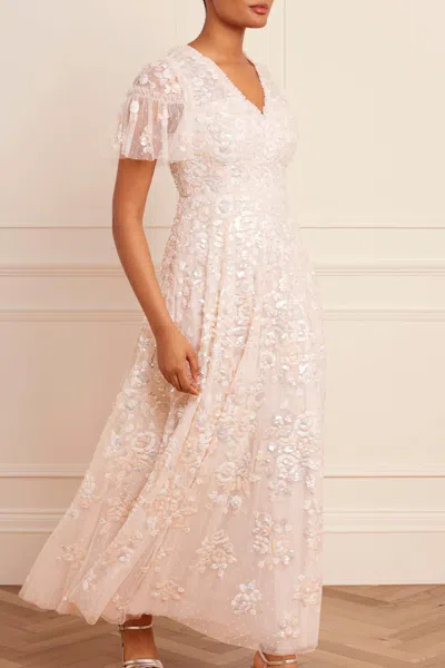 Needle & Thread Sequin Paradise Short Sleeve Gown In Champagne