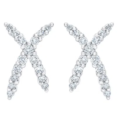 Pompeii3 1/2ct T. W. Diamond Fashion Women's X Shape Lab Grown Earrings 10k Gold Studs In White