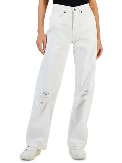 Hugo Womens Solid High Rise Wide Leg Jeans In White