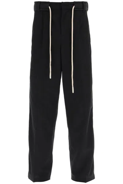 Palm Angels Drawstring Cotton Pants With Side Bands In Nero