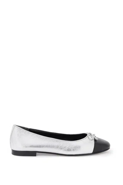 Tory Burch Laminated Ballet Flats With Contrasting Toe In Argento