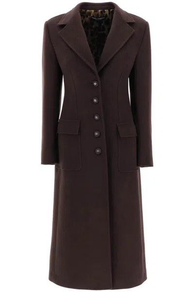Dolce & Gabbana Shaped Coat In Wool And Cashmere In Marrone
