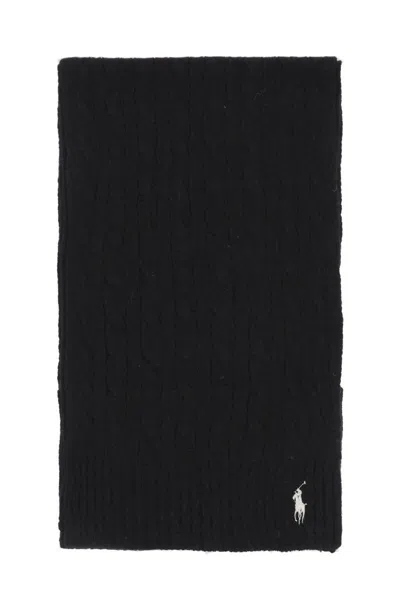 Polo Ralph Lauren Wool And Cashmere Cable-knit Scarf In Nero