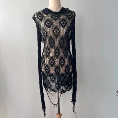 Pre-owned Maison Margiela Black Crochet Distressed Long Top
