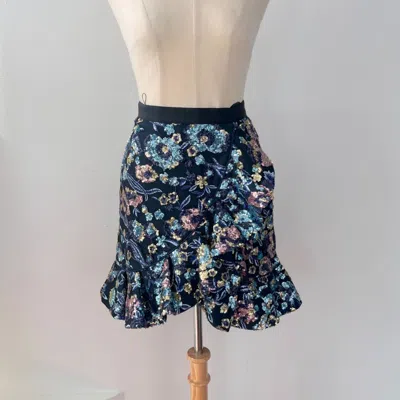 Pre-owned Self-portrait Blue Floral Sequined Peplum Mini Skirt