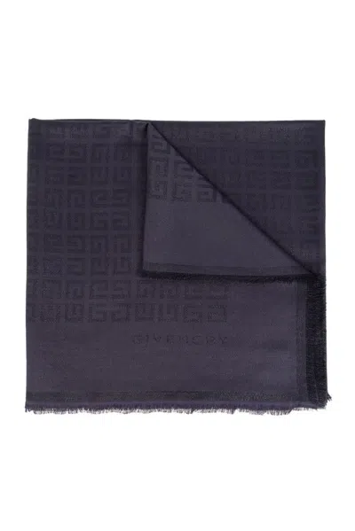 Givenchy Monogram Frayed Edge Scarf In Navy