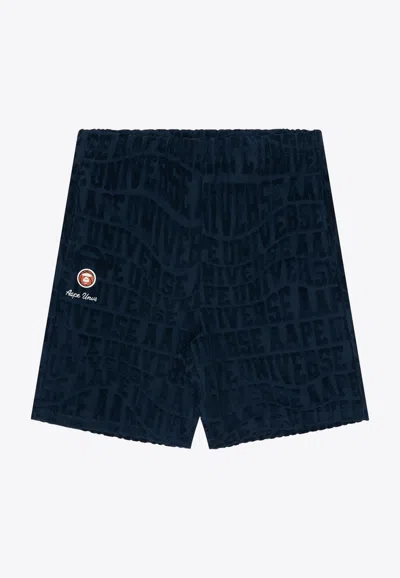 Aape All-over Terry Logo Shorts In Navy