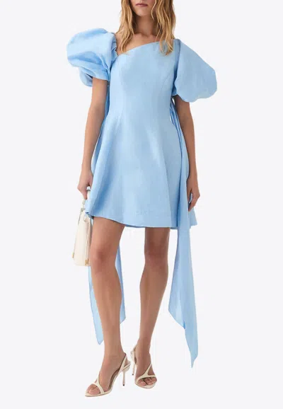 Aje Arista Tulip Tie-detailed Asymmetric Linen-blend Mini Dress In Blue