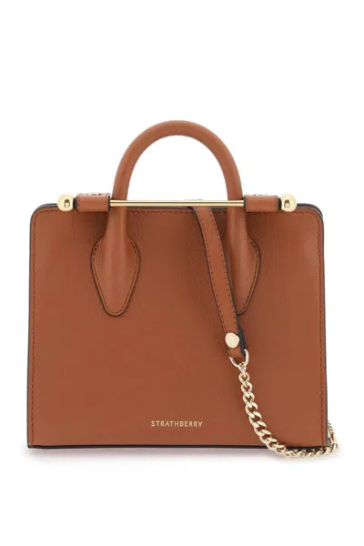 Strathberry Nano Tote Leather Bag In Marrone