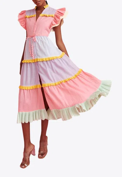 Celiab Aurora Ruffle Midi Dress In Multicolor