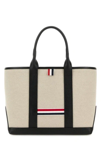 Thom Browne Sand Canvas Rwb-stripe Shopping Bag In Brown