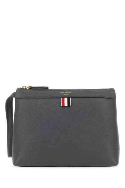 Thom Browne Woman Dark Grey Leather Beauty Case In Gray