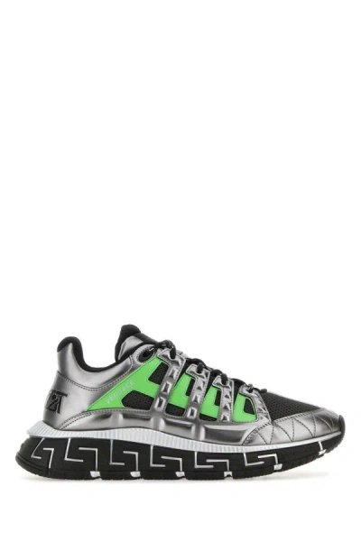 Versace Man Multicolor Fabric And Leather Trigreca Sneakers