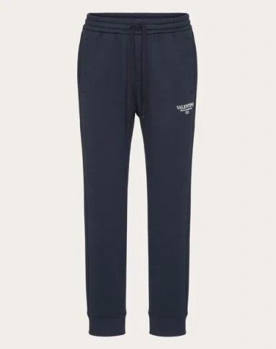 Valentino Cotton Jogging Trousers With Print In ネイビー/ホワイト