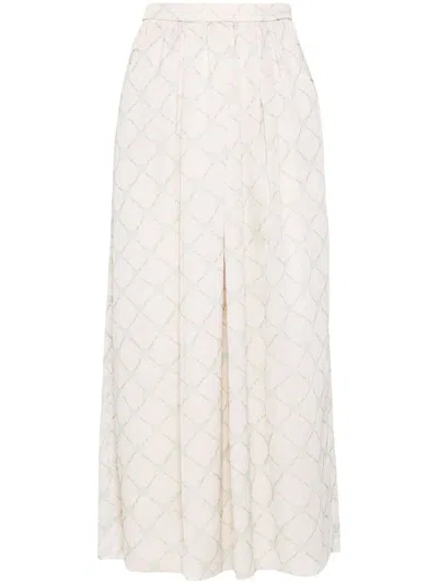 Emporio Armani Abstract-print Ruched Midi Skirt In Beige